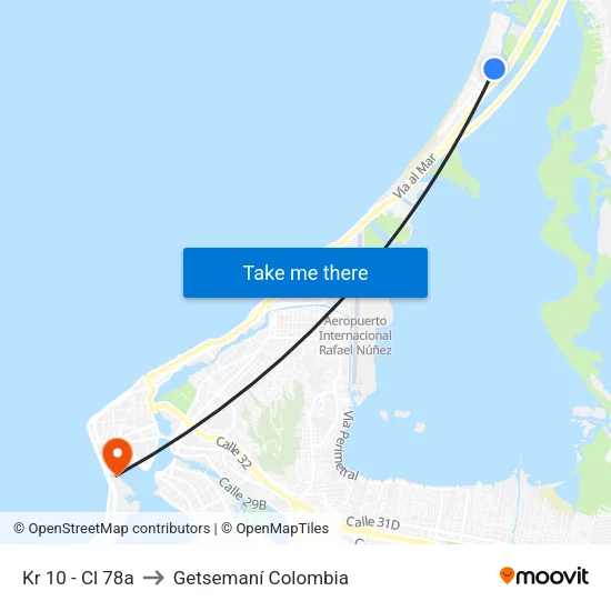 Kr 10 - Cl 78a to Getsemaní Colombia map
