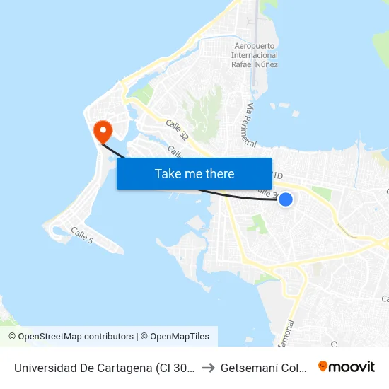 Universidad De Cartagena (Cl 30 - Kr 49c) to Getsemaní Colombia map