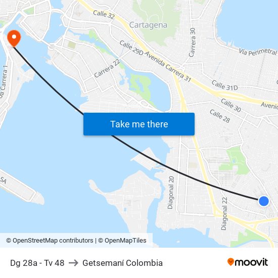 Dg 28a - Tv 48 to Getsemaní Colombia map