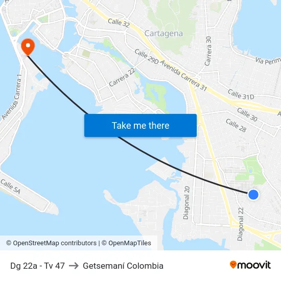 Dg 22a - Tv 47 to Getsemaní Colombia map
