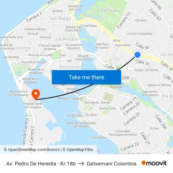 Av. Pedro De Heredia - Kr 18b to Getsemaní Colombia map