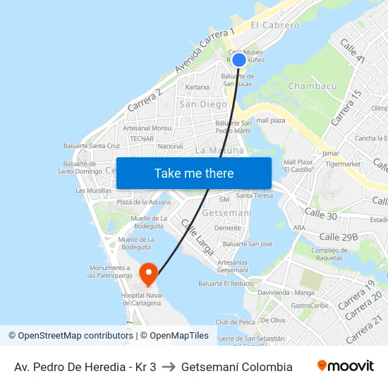 Av. Pedro De Heredia - Kr 3 to Getsemaní Colombia map