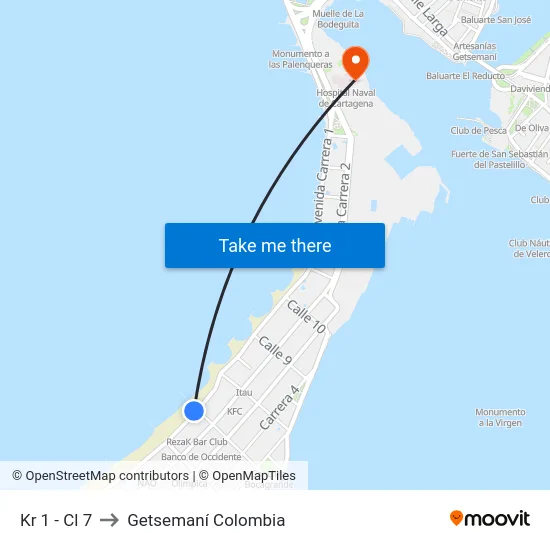 Kr 1 - Cl 7 to Getsemaní Colombia map