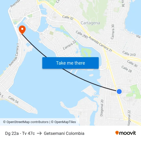 Dg 22a - Tv 47c to Getsemaní Colombia map