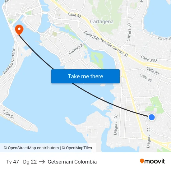 Tv 47 - Dg 22 to Getsemaní Colombia map
