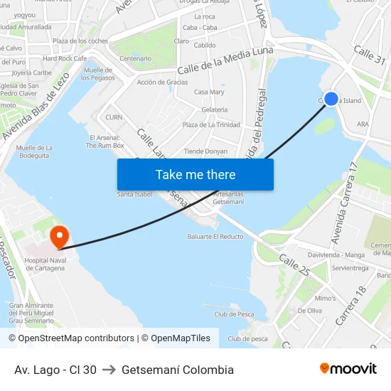 Av. Lago - Cl 30 to Getsemaní Colombia map
