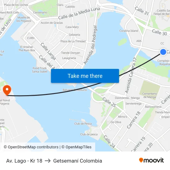 Av. Lago - Kr 18 to Getsemaní Colombia map
