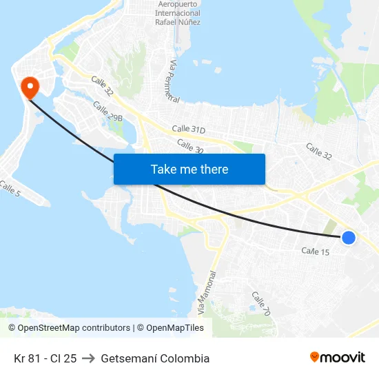 Kr 81 - Cl 25 to Getsemaní Colombia map