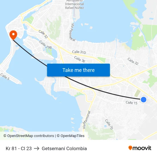 Kr 81 - Cl 23 to Getsemaní Colombia map