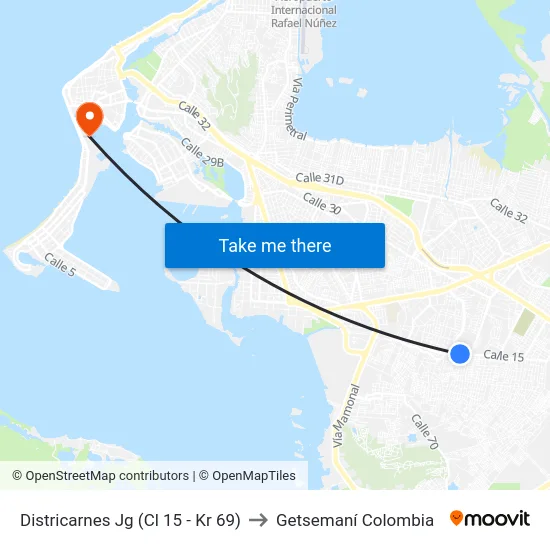 Districarnes Jg (Cl 15 - Kr 69) to Getsemaní Colombia map