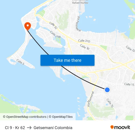 Cl 9 - Kr 62 to Getsemaní Colombia map