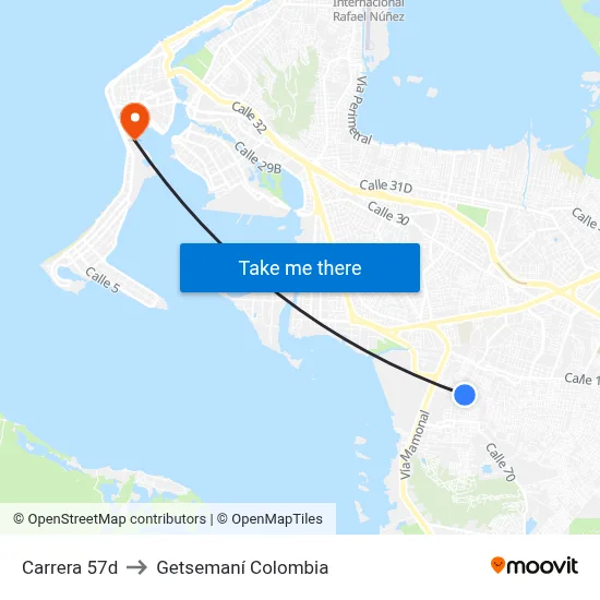 Carrera 57d to Getsemaní Colombia map