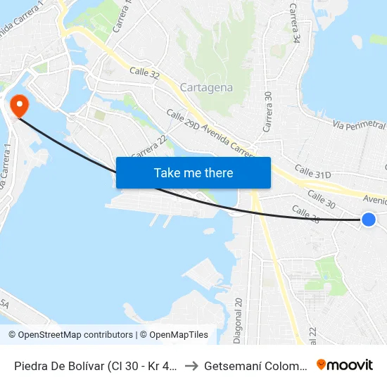 Piedra De Bolívar (Cl 30 - Kr 49a) to Getsemaní Colombia map