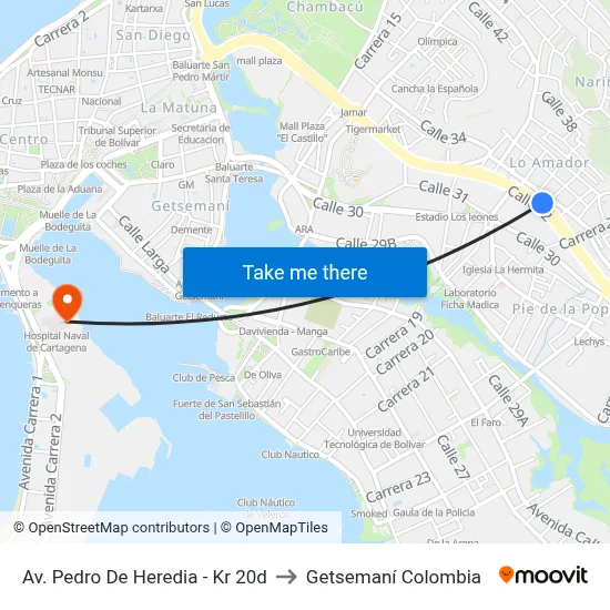 Av. Pedro De Heredia - Kr 20d to Getsemaní Colombia map