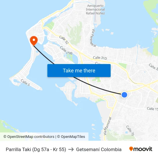 Parrilla Taki (Dg 57a - Kr 55) to Getsemaní Colombia map