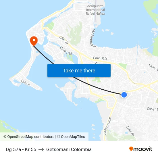 Dg 57a - Kr 55 to Getsemaní Colombia map