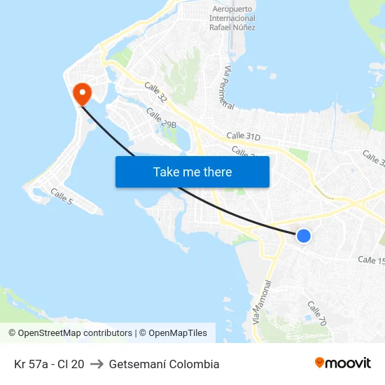 Kr 57a - Cl 20 to Getsemaní Colombia map