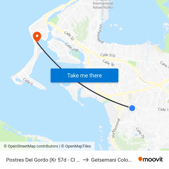 Postres Del Gordo (Kr 57d - Cl 13a) to Getsemaní Colombia map