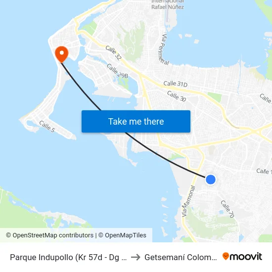 Parque Indupollo (Kr 57d - Dg 28) to Getsemaní Colombia map