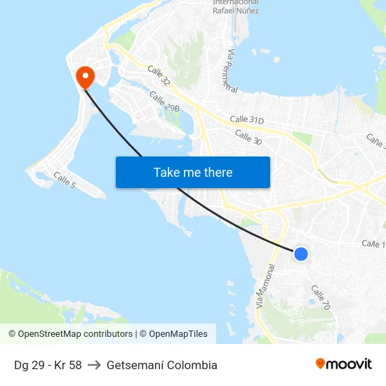 Dg 29 - Kr 58 to Getsemaní Colombia map