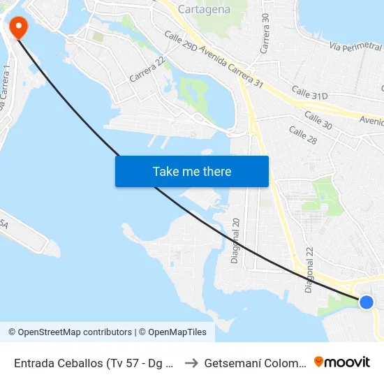 Entrada Ceballos (Tv 57 - Dg 28a) to Getsemaní Colombia map