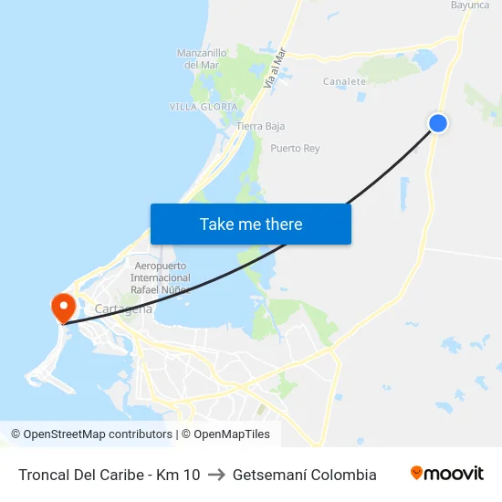 Troncal Del Caribe - Km 10 to Getsemaní Colombia map