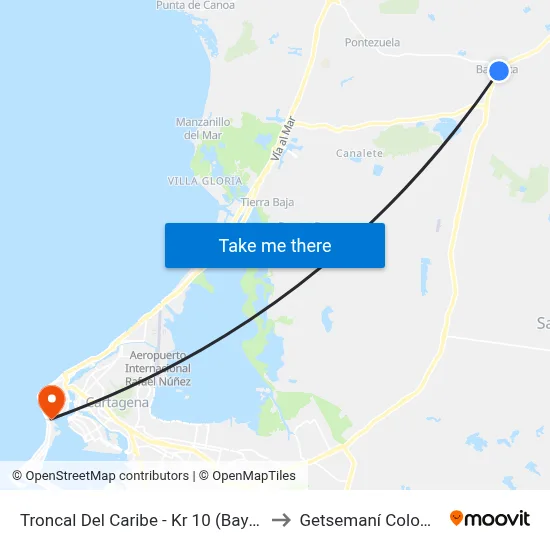 Troncal Del Caribe - Kr 10 (Bayunca) to Getsemaní Colombia map