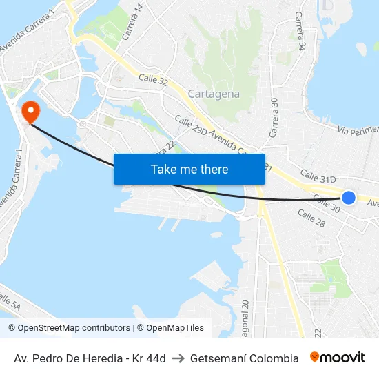 Av. Pedro De Heredia - Kr 44d to Getsemaní Colombia map