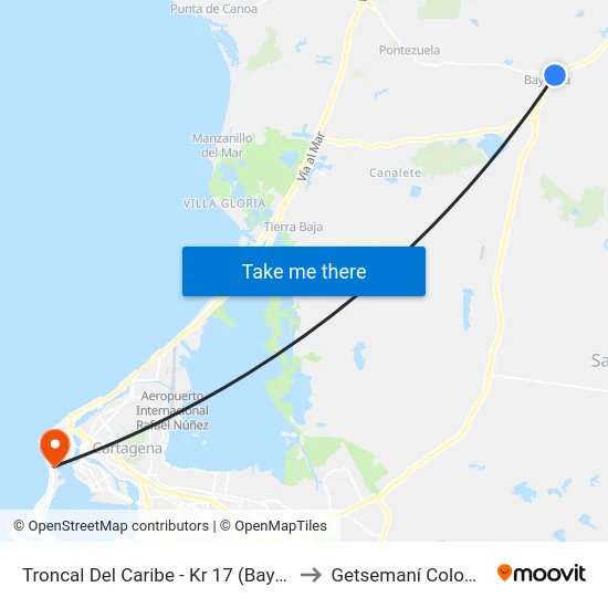 Troncal Del Caribe - Kr 17 (Bayunca) to Getsemaní Colombia map