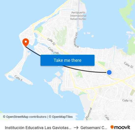 Institución Educativa Las Gaviotas (Tv 65 - Kr 31c) to Getsemaní Colombia map