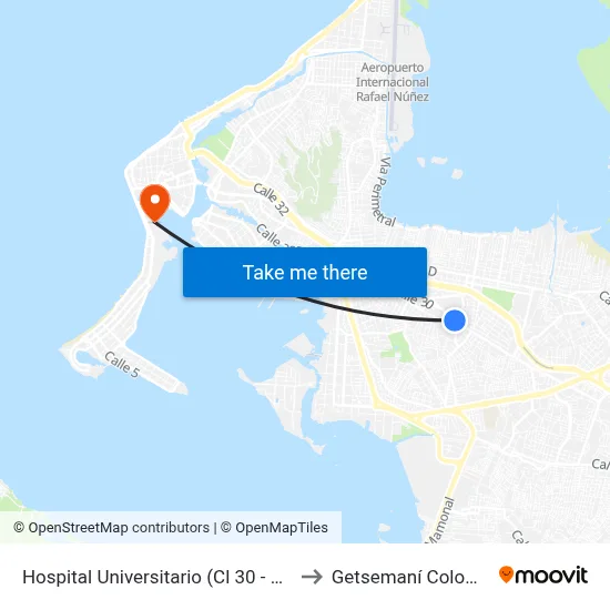 Hospital Universitario (Cl 30 - Kr 50) to Getsemaní Colombia map