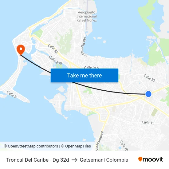 Troncal Del Caribe - Dg 32d to Getsemaní Colombia map