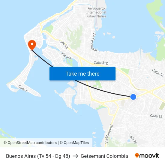 Buenos Aires (Tv 54 - Dg 48) to Getsemaní Colombia map