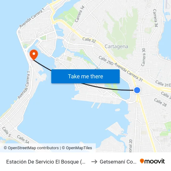 Estación De Servicio El Bosque (Dg 22 - Tv 33) to Getsemaní Colombia map