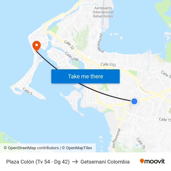 Plaza Colón (Tv 54 - Dg 42) to Getsemaní Colombia map