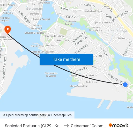 Sociedad Portuaria (Cl 29 - Kr 30) to Getsemaní Colombia map