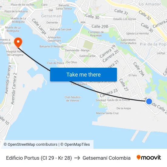 Edificio Portus (Cl 29 - Kr 28) to Getsemaní Colombia map