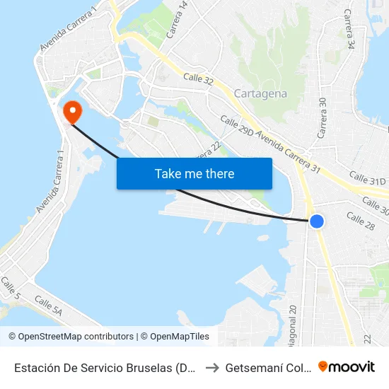 Estación De Servicio Bruselas (Dg 22 - Tv 38) to Getsemaní Colombia map