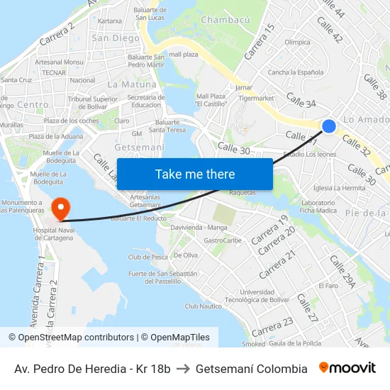Av. Pedro De Heredia - Kr 18b to Getsemaní Colombia map