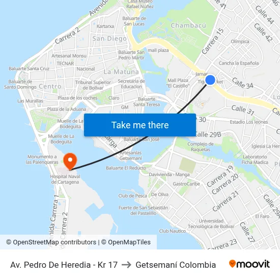 Av. Pedro De Heredia - Kr 17 to Getsemaní Colombia map