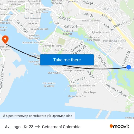 Av. Lago - Kr 23 to Getsemaní Colombia map