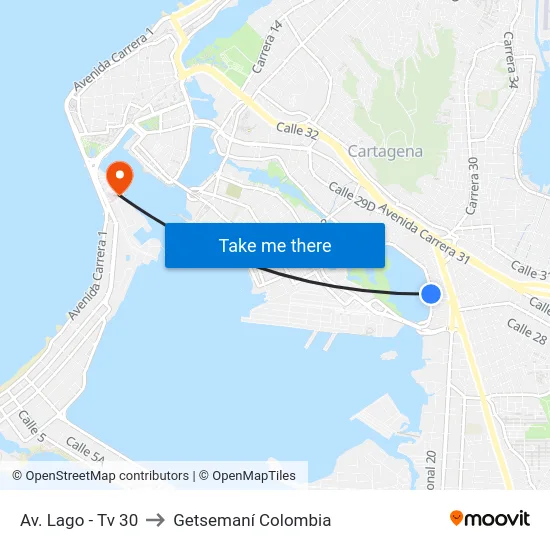 Av. Lago - Tv 30 to Getsemaní Colombia map