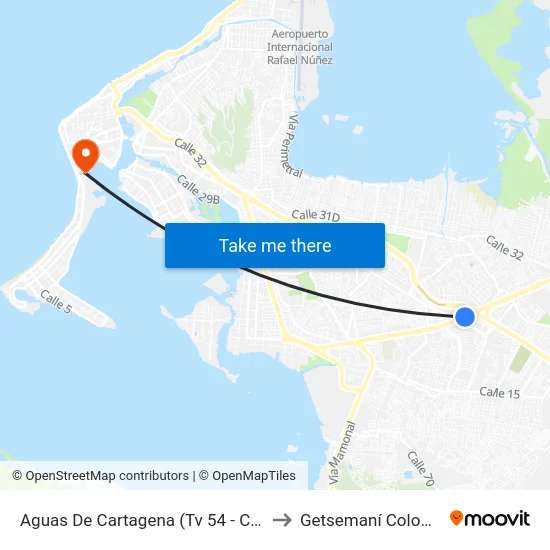 Aguas De Cartagena (Tv 54 - Cl 30a) to Getsemaní Colombia map