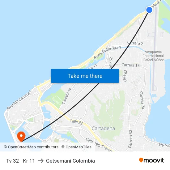 Tv 32 - Kr 11 to Getsemaní Colombia map