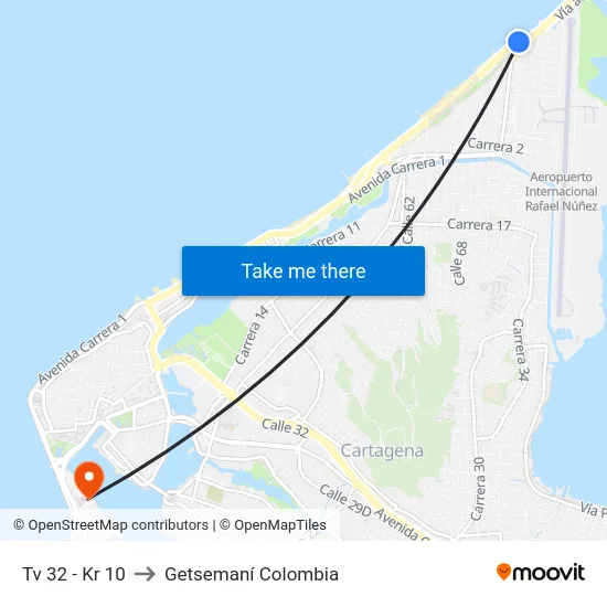 Tv 32 - Kr 10 to Getsemaní Colombia map