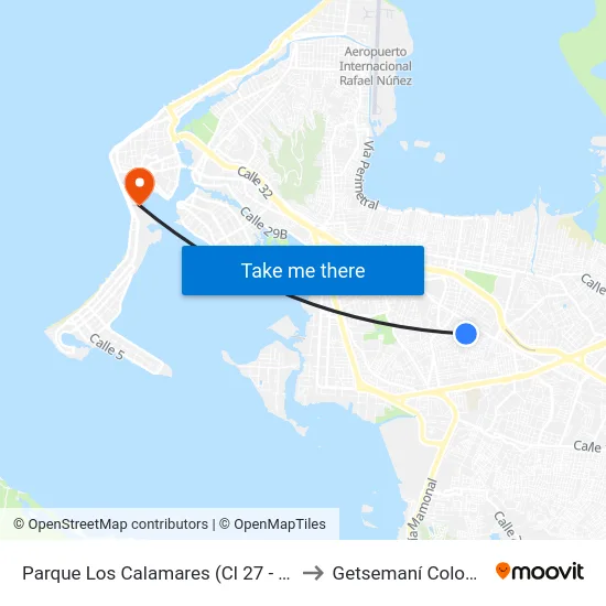 Parque Los Calamares (Cl 27 - Kr 56) to Getsemaní Colombia map