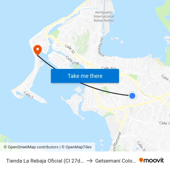 Tienda La Rebaja Oficial (Cl 27d - Kr 57) to Getsemaní Colombia map