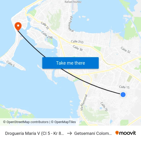Droguería María V (Cl 5 - Kr 80b) to Getsemaní Colombia map