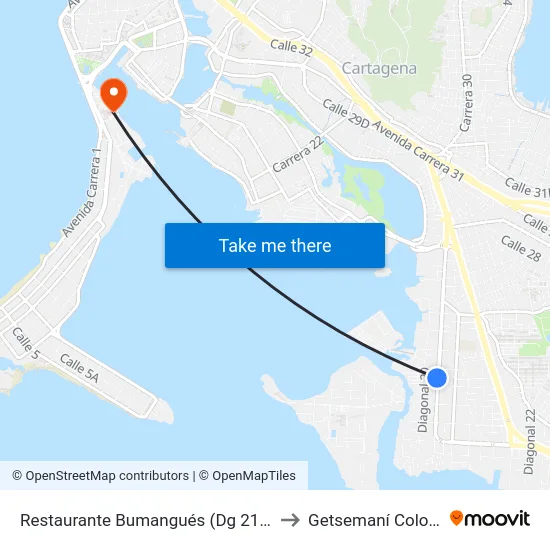 Restaurante Bumangués (Dg 21 - Tv 51) to Getsemaní Colombia map