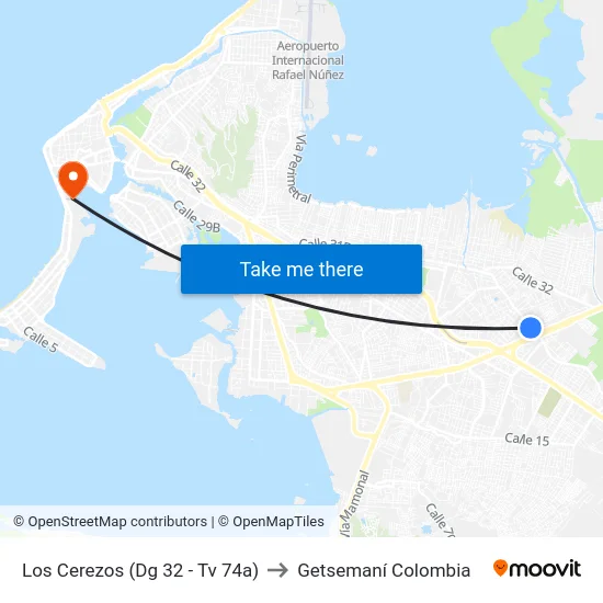 Los Cerezos (Dg 32 - Tv 74a) to Getsemaní Colombia map